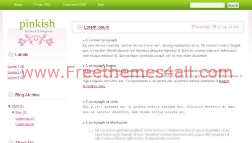 Free Blogger Pink Green Blog Web2.0 Template