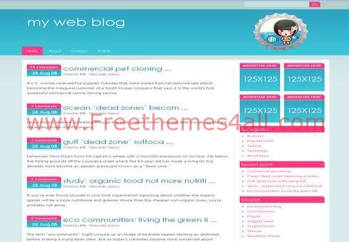 Free WordPress kids Bleu Red Pink Theme Template