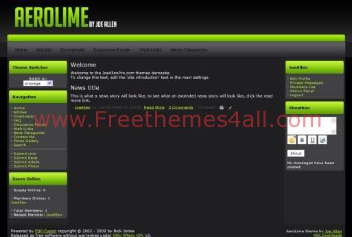 Free php-fusion Lime Green Black Theme Template