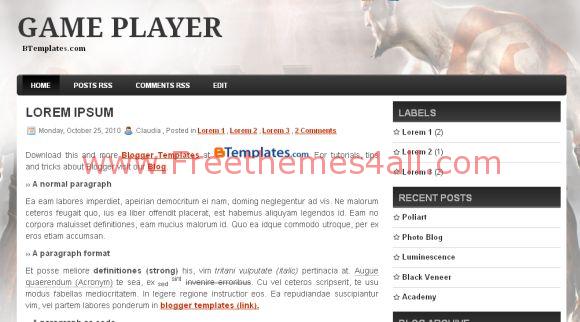 God Of War Game Player Blogger Template