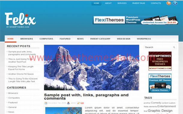 Free Fresh Blue News Jquery WordPress Theme