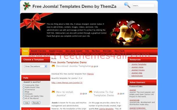 Free Red Blue Christmas Joomla Theme Template