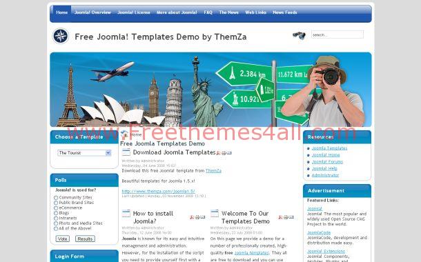 Free Blue White Trips Travel Joomla Theme Template