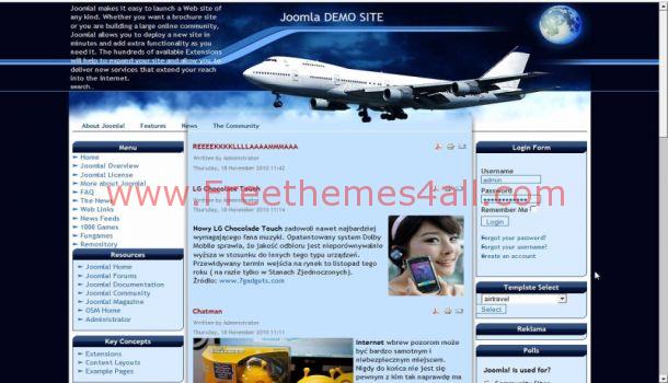 Air Travel Blue Free Joomla 1.5 Template