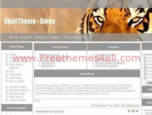 Free Tiger Gray Nature Joomla Theme Template