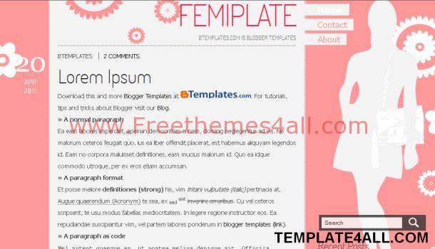 Free Pink Vector Fashion Blogger Template